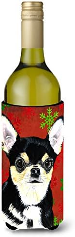 Caroline blaga sc9439literk chihuahua crvena i zelena snježna pahulja odmor božićna boca za vino zagrljaj, hladnjak za hladnjak