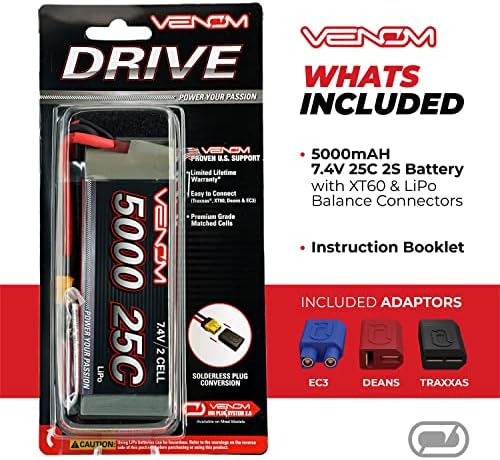 Venom teških 2S lipo baterija, 25c 2s 5000mAh 7,4V Lipo baterija, zaštitni škol od visokih performansi 2s lipo RC baterija