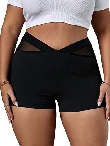 Ugodna ženska plus size kontrastna mrežasti biciklističke kratke hlače obične solidne povremene mini kratke hlače