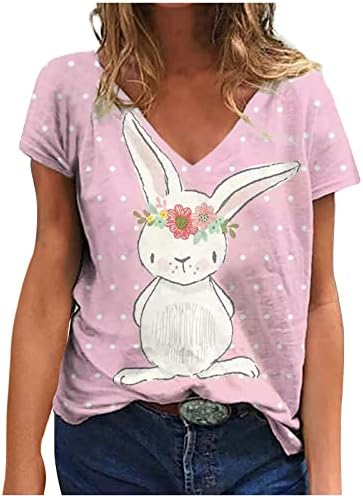 Uskrsne košulje za žene košulje Slatka zečja grafička majica Summer casual v vrat kratki rukavi košulje