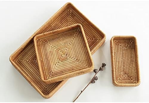 Yasez ručno tkani košarica za skladištenje rattana kvadratna pletena ladica za piknik košara kruh s hranom ploča voćna torta
