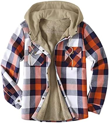 XXBR PLAID JACKETS Košulje za muške, provjerene Sherpa Fleece s kapuljačom od kapuljača Zimi topli gumb dolje ležerna košulja