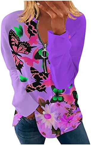 Modne elegantne košulje s printom leptira za žene, elegantni Temperamentni vrhovi, Ležerne bluze s ovratnikom s patentnim