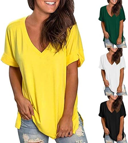 + ženske jednobojne široke majice košulja ženska ljetna osnovna košulja s izrezom u obliku slova u i kratkim rukavima ležerna