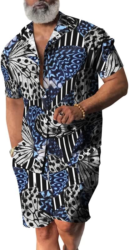 RPOVig Beach Outfit odgovarajućim košuljama kratke hlače muške havajske festival Floral odjeće s 2 komada s kašikom