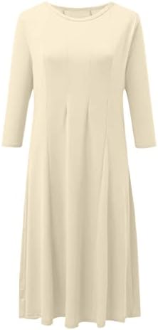 Kulywon ženska modna ležerna čvrsta haljina Okrugli vrat dugi rukav Mid Calf Swing haljina Svečane midi haljine za žene