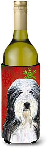 Caroline's blaga ss4704literk bradat collie crvena i zelena snježna pahuljica blagdanska božićna boca za vino zagrljaj, hladnjak