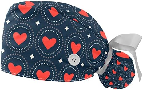 Radna kapa s gumbima medicinska sestra Bouffant Hat Love Hearts uzorci za piling kapu za žene dugu kosu
