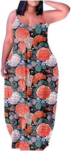 Ženska Maksi haljina veličine plus, Boho Cvjetni sarafani, labavi, bez rukava, visokog struka, A kroja duga haljina za plažu