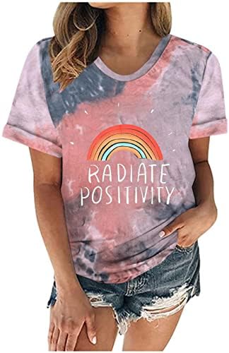 Poklon majice za žene kratke rukave čamac vrat Rainbow Print kawaii smiješna kravata boja vrhovi košulje djevojke 2023 fy