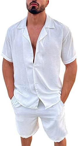 Muška pamučna posteljina Havajski set majica s kratkim rukavima dolje i kratke hlače lagano lagano povremeni odmor na plaži