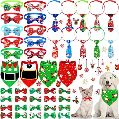 44 Komadi božićni pseći luk kravate set uključuje 4 pseće trokut bandane, 10 Xmas psećih kravata, 10 Xmas psećih lukova i
