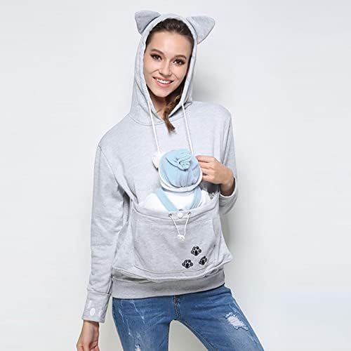 Ženski kapuljača vrhova kućnih ljubimaca Mačka Dog Veliki džep s vrećicom za nošenje dukserice s mekim puloverom za kućne