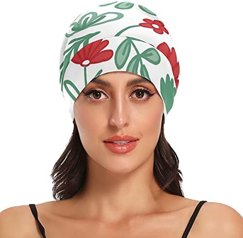 Sjeme radne kape za spavanje šešira za kapute cvjetni cvjetovi ručno nacrtani crveno zeleno za žene za kosu noćni omot