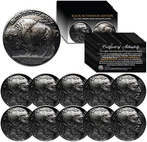 Puno 10 različitih kovanica s punim datumom buffalo nicles - crni rutenij indijska glava