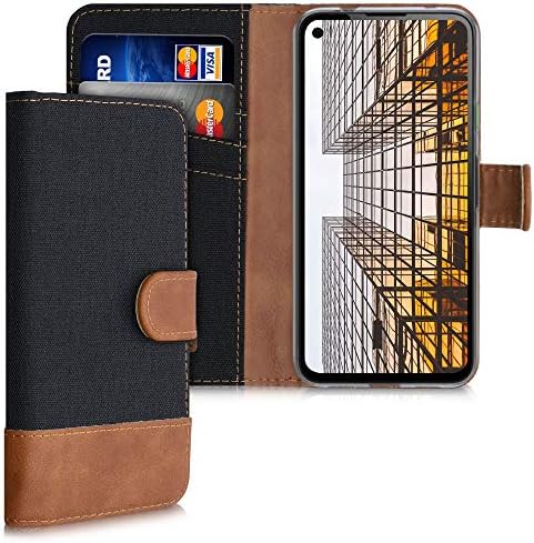 Torbica za novčanik kompatibilna s torbicom za telefon od tkanine i PU kože-Crna / smeđa