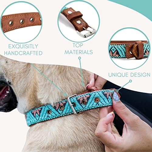 Pleme Paw Western Dog Collar - Kožni izvezeni dizajn za male srednje velike pse i štene kućne ljubimce - Aztec i jugozapad