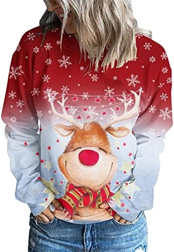 AKOLLSPPPNSY CEREWNECK TWISECIJERS za žene plus veličina božićni print pulover mekane uniformne ženske vrhove za jesen 22