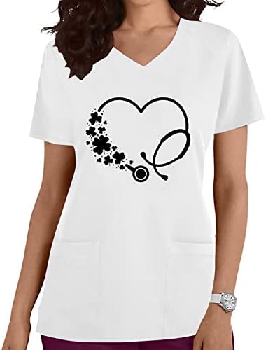 Bluza košulja za dame Ljeto Jesen Kratki rukav u obliku slova izrez cvjetno srce Ljubav grafički rad piling Uniforma bluza