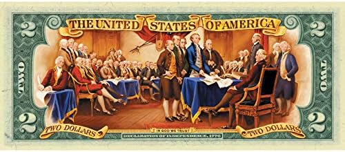 Dva dolara obojeno na računu Deklaracije o neovisnosti | Prava valuta Sjedinjenih Država | Patriotski kolekcionar | Potvrda