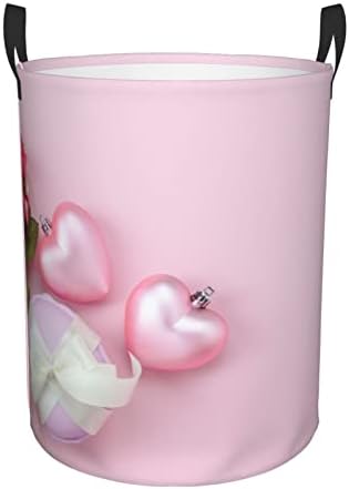 Košara za rublje s printom ružičastih srca i ruža sklopiva okrugla košara za rublje kanta za odlaganje odjeće torba za spremanje