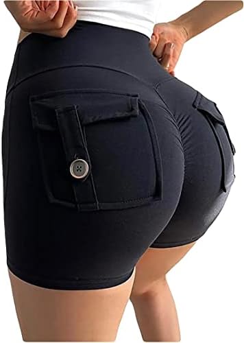 Žene s visokim strukom kratkim hlačama za aktivnu odjeću s stražnjim džepovima, kontrola trbuha i podizanje plijena, bešavna