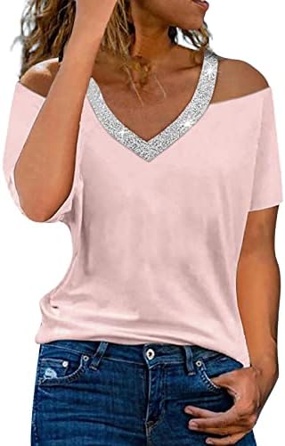 Ženska bluza s kratkim rukavima s toplim ljetnim majicama s kratkim rukavima S izrezom s ramena u obliku ramena, ležerna