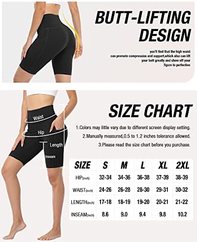 Linozo 3 pakiranje joga kratkih hlača za žene visoki struk, žene 8 Vježbanje atletskih biciklista s džepovima