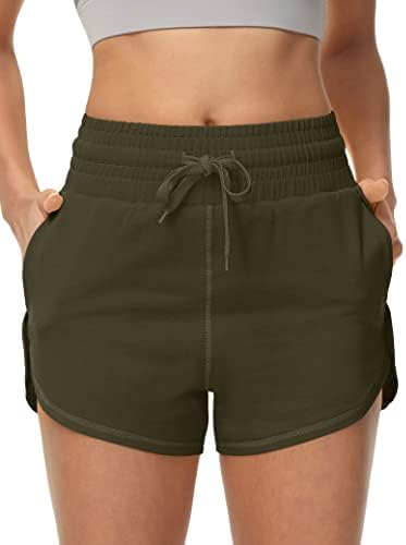 Urkeuf ženske znojne pamučne kratke hlače s džepovima visoki struk povremeni ljetni atletski trčanje kratke hlače udobne
