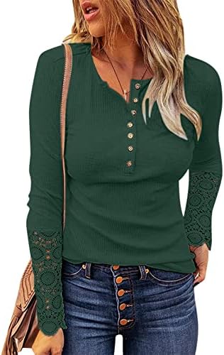 Wytong ženski pulover dugih rukava s V-izrezom Slim tunika košulja s prednjim gumbom košulja čipka čipka