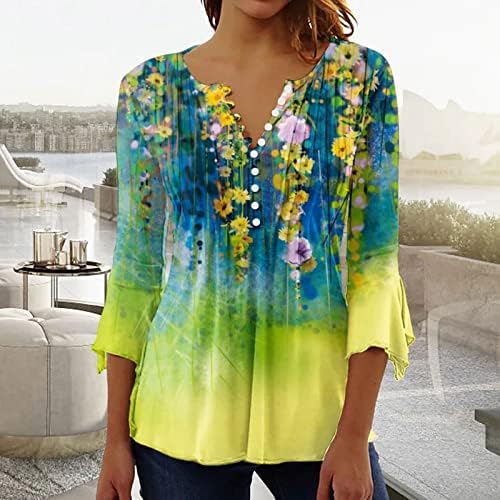 Ženska Moda 2023 bluze s cvjetnim printom ležerni Rukavi 3/4 na kopčanje široke košulje s okruglim vratom ljetne poslovne