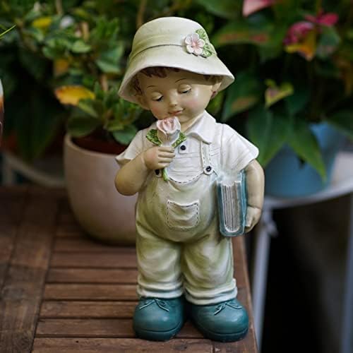 Kip dječaka Aloak Rose 12,6 inča, unutarnji i vanjski kipovi dječaka za uređenje doma, vanjski vrtni dekor