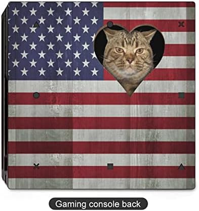 Mačka gleda kroz rupu u američkoj zastavi PVC ljepljiva naljepnica zaštitna naljepnica za kožu za kontroler od 94 inča/94