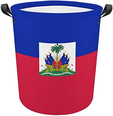 Zastava Haiti košare za rublje s ručkama vodootporne sklopive okrugle košare za odjeću organizator za pohranu