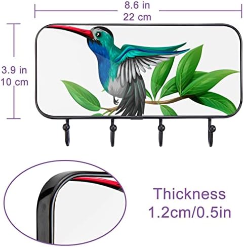 Vioqxi šareni hummingbird ukrasni zidni stalak za kuke, 4 kuke Organizatorski željeznički nosač za viseću odjeću, ključeve,