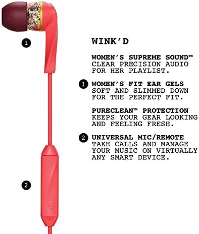 Skullcandy S2IKHY-476 Wink'd ženske slušalice s ušima s ušima, mikrofonima i daljinskim upravljačem, Mash-up/Clear/Coral