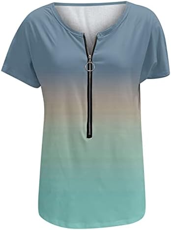 2023. Ženska ljetna ležerna majica s patentnim zatvaračem, bluza s izrezom u obliku slova u, gradijentna tunika kratkih rukava,
