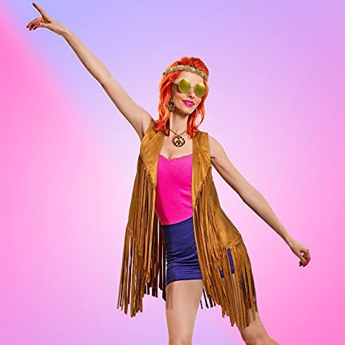 6 kom odjeća 60-70-ih za žene hipi kostim set naušnice sa znakom mira traka za glavu prsluk s resicama kardigan s resicama