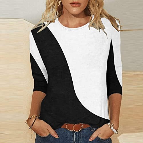 Ženska Moda 2023 geometrijska majica u boji s proljetnom ležernom tunikom s rukavima 3/4 vrhovi s okruglim vratom ugrađena